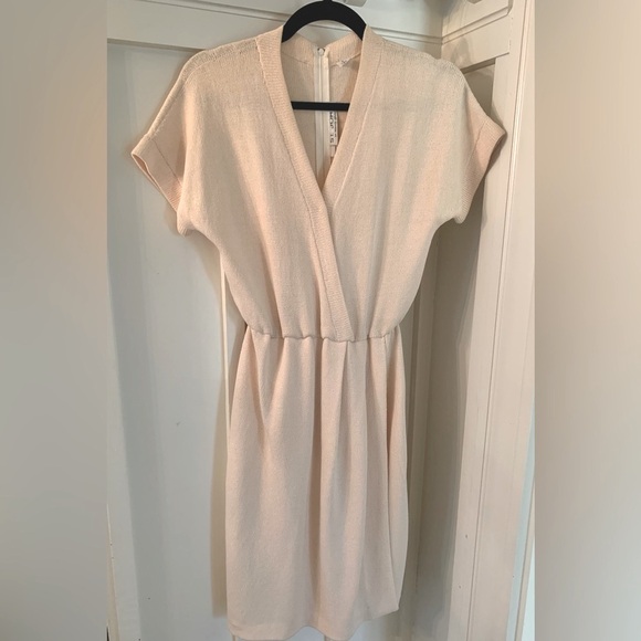 Vintage St.John by Marie  Gray Peachy Cream Knit Wrap Front Dress - Picture 1 of 7